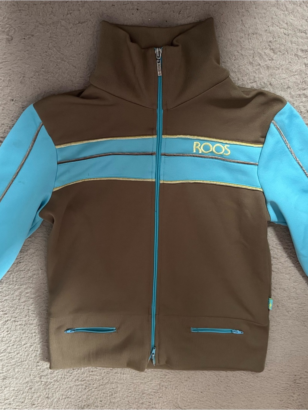 Vintage KangaROOS Womens Brown Blue Track Jacket Velvet Trim Zip Size M Pamela2J